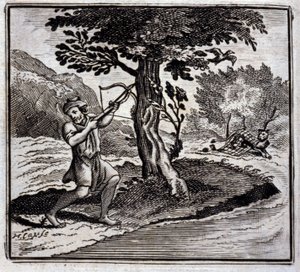 El león y la rata. Fábulas de Jean de La Fontaine (1621-95). Ilustración de François Chauveau (1613-1676). Edición de 1728.