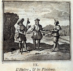 La ostra y los litigantes. Fábulas de Jean de La Fontaine. Ilustración de François Chauveau. Edición de 1728. de Francois Chauveau
