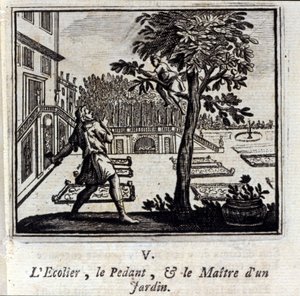 La escuela del pedante y el maestro de un jardín. Fábulas de Jean de La Fontaine. Ilustración de François Chauveau. Edición de 1728. de Francois Chauveau