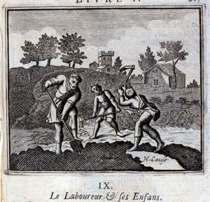 El llorón y sus hijos. Fábulas de Jean de La Fontaine (1621-95). Ilustración de François Chauveau (1613-1676). Edición de 1728. de Francois Chauveau