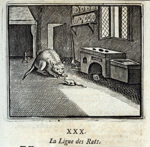 La liga de las ratas. Fábulas de Jean de La Fontaine (1621-95). Ilustración de François Chauveau (1613-1676). Edición de 1728. de Francois Chauveau