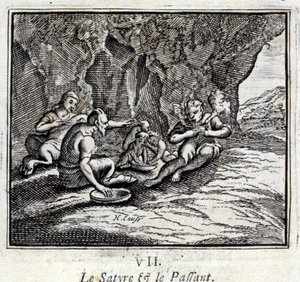 El sátiro y el pasajero. Fábulas de Jean de La Fontaine (1621-95). Ilustración de François Chauveau (1613-1676). Edición de 1728. de Francois Chauveau