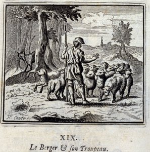 El pastor y su rebaño. Fábulas de Jean de La Fontaine (1621-95). Ilustración de François Chauveau (1613-1676). Edición de 1728. de Francois Chauveau