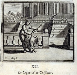 El cisne y el cocinero. Fábulas de Jean de La Fontaine. Ilustración de François Chauveau. Edición de 1728. de Francois Chauveau
