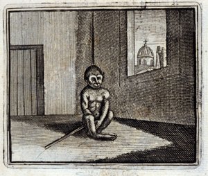 El mono. Fábulas de Jean de La Fontaine (1621-95). Ilustración de François Chauveau (1613-1676). Edición de 1728 de Francois Chauveau