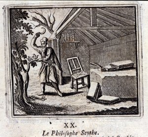 El filósofo Scythe. Fábulas de Jean de La Fontaine. Ilustración de François Chauveau. Edición de 1728. de Francois Chauveau