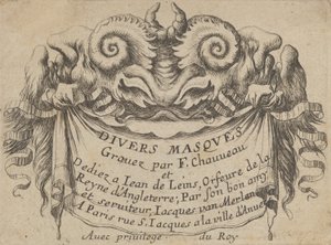 Placa de título con dos cabezas de sátiro, de Divers Masques de Francois Chauveau