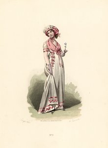 Mujer con vestido blanco, fichu rosa y corsage de Francois Claudius (after) Compte Calix