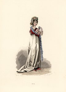 Mujer con vestido blanco con ribete de terciopelo negro de Francois Claudius (after) Compte Calix
