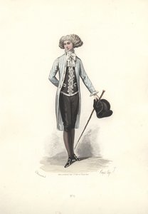 Hombre elegante con abrigo a rayas, era de María Antonieta de Francois Claudius Compte Calix