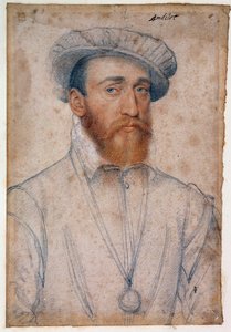 Retrato de Francisco de Coligny, señor de Andelot (1521 - 1569). Dibujo a sangre y piedra negra por François Clouet (1515-1572)