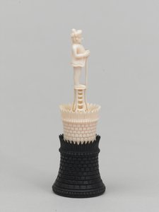 Torre negra, pieza de ajedrez, India, circa 1820