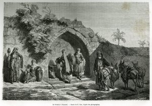 La fuente en Nazaret. Ilustración de la historia La Siria de hoy, por M. Lortet, decano de la Facultad de Medicina de Lyon, encargado de una misión científica por el Ministerio de Educación Pública, publicado en Le tour du monde de Francois Edouard Zier