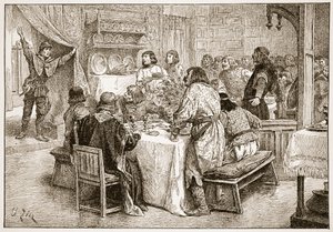 El mensajero trayendo a Harold la noticia del desembarco de William, ilustración de 