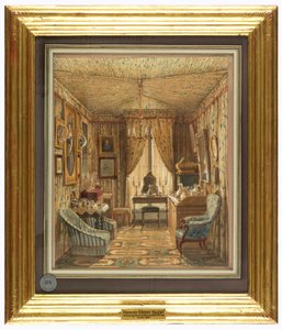 Dibujo, Interior de un vestidor con techo de tienda