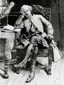 Retrato de Guy Mannering, personaje principal de Guy Mannering o astrólogo, novela de Walter Scott (1771-1832), grabado según dibujo de François Flameng (1856-1923), de la edición parisina. de Francois Flameng
