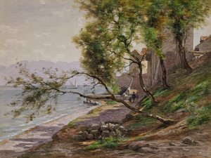 A orillas del lago Lemán (acuarela sobre papel)