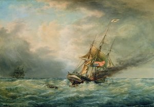 El "Poland" arde en el mar en mayo de 1840