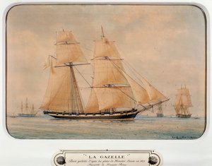 La goleta La Gazelle, por François Roux, acuarela, Francia de Francois Geoffroy Roux