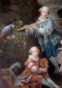 La familia de Louis François du Bouchet, Marqués de Sourches y Gran Preboste de Francia (detalle) de Francois Hubert Drouais