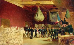La Cámara de Diputados presenta al duque de Orleans, Luis Felipe I (1773-1850), el acta que le llama al trono y la Carta de 1830, en el Palacio Real, el 7 de agosto de 1830 de François Joseph Heim