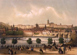 Vista del Barrio Pequeño y el Castillo de Praga Hradcany, c.1845 de Francois Joseph Sandmann