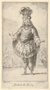Habit de Roy: un hombre con un tonnelet decorado con rosetones, una corona y un turbante, ca. 1721 de Francois Joullain