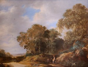 Paisaje con ciervos (óleo sobre tabla de roble) de Francois Knibbergen