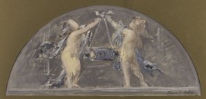 Boceto para el comedor del Hôtel de Ville de París, dos niños levantando juntos una gran caja