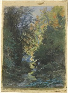 Un arroyo a través de un bosque denso de Francois Louis Francais