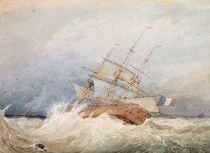 Una fragata francesa en tiempo tormentoso (acuarela) de Francois Louis Thomas Francia
