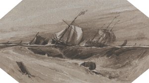 Barcos escorados en un mar tempestuoso de Francois Louis Thomas Francia