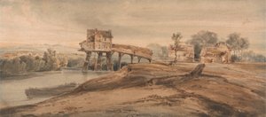 El molino de agua sobre el puente de Charenton de Francois Louis Thomas Francia