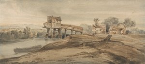 El molino de agua sobre el puente en Charenton de Francois Louis Thomas Francia