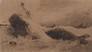 Barco naufragado en mar tempestuoso de Francois Louis Thomas Francia