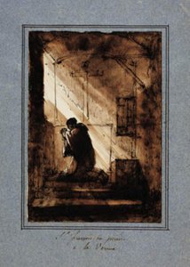 San Francisco, arrodillado en oración en su celda de Francois Marius Granet