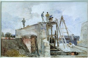 Sitio de construcción de una casa visto desde la ventana de Granet en el Instituto. Acuarela de François Marius Granet (1775-1849). Siglo XIX. Dim. 0,25x0,38 m. París, Museo del Louvre de Francois Marius Granet