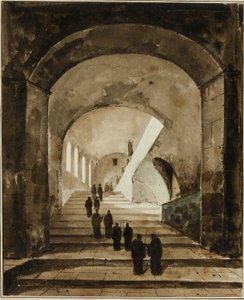 Monjes en la escalera de la Villa de Mecenas en Tívoli de Francois Marius Granet