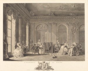 La asamblea en el salón de Francois Nicolas Barthelemy Dequevauviller after Nicolas Lavreince
