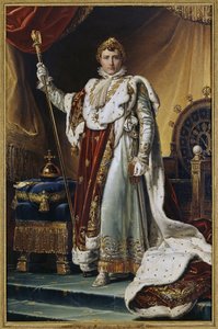 Retrato del emperador Napoleón I Bonaparte (1769-1821) en traje de coronación. (Retrato del emperador Napoleón I Bonaparte en su túnica de coronación). Pintura de Francois Pascal Simon, baron Gerard (1770-1837), óleo sobre lienzo, alrededor de 1804. Arte f