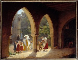Madame Elisabeth de Francia (1764-1794), hermana de Luis XVI asistiendo en la distribución de leche en su casa en Montreuil cerca de Versalles de Francois Richard Fleury