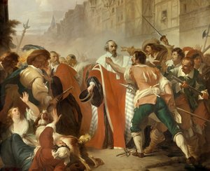 El Guardián de los Sellos Mathieu Mole (1584-1656) resistiendo a los facciosos durante el día de las barricadas durante la Fronda el 27 de agosto de 1648. La multitud enfurecida exige la liberación de Pierre Broussel arrestado por su oposición a los nuevos de Francois Xavier Dupre