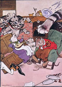 La gata y sus gatitos entraron rodando, ilustración de 