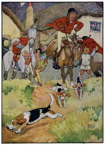 Tres alegres cazadores (litografía en color) de Frank Adams