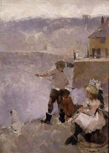 Pescando en el Muelle de Frank Bramley