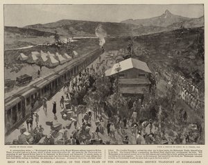 Ayuda de un Príncipe Leal, Llegada del Primer Tren del Servicio Imperial de Transporte de Gwalior a Kushalgarh de Frank Craig