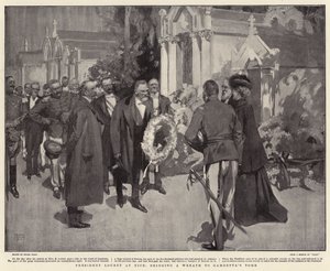 El presidente Loubet en Niza, llevando una corona a la tumba de Gambetta
