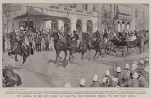 La llegada del nuevo virrey a Calcuta, la procesión pasando por la antigua Casa de la Corte de Frank Craig