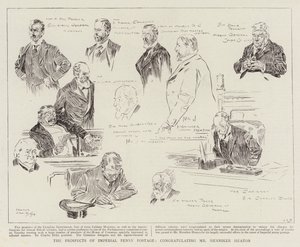Las perspectivas del franqueo imperial de un centavo, felicitando al Sr. Henniker Heaton