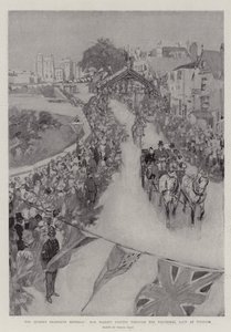 El octogésimo cumpleaños de la Reina, Su Majestad pasando por el Arco Triunfal en Windsor de Frank Craig